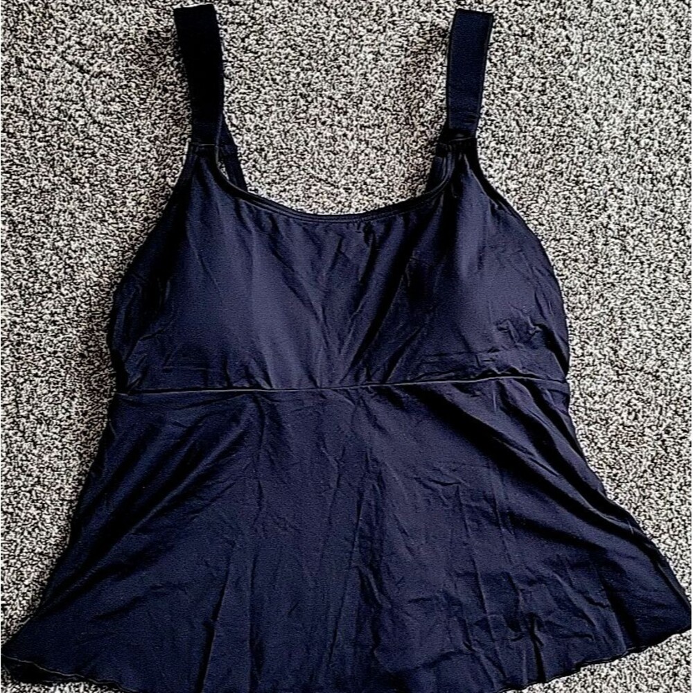 Swim Top Large D Cup 14-16 Black Scoop Neck Flutter Solid Padded Lands End S405